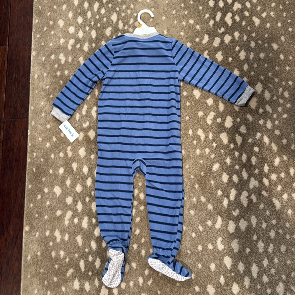 Carter's Blue Striped Footie with Yellow Truck. Size 3T - Picture 7 of 9